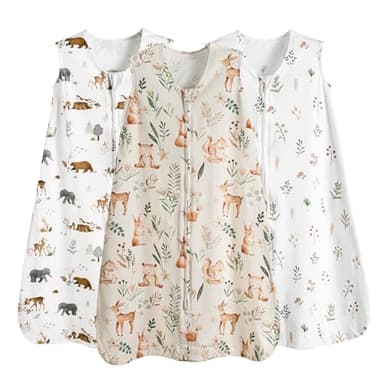 PHF Soft Baby Sleep Sack 6-12 Months 100% Organic Cotton Wearable Blanket, 2-Way Zipper 0.5 TOG Toddler Sleeping Sack 3 Pack, Comfy Sleep Bag for Baby Boys Girls, Woodland (Medium) - Image 1