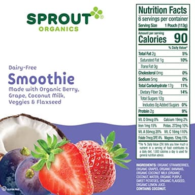 Sprout Organics, Dairy-Free Smoothie, Berry, Grape, Coconut Milk, Veggies & Flax Seed, 12+ Month Pouches, 4 oz (12-count) - Image 5