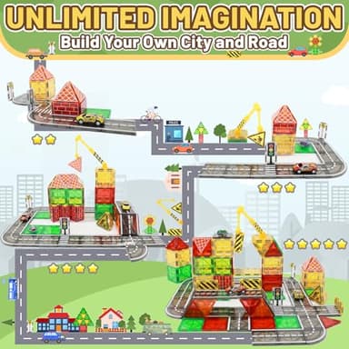 LionFuny Magnetic Tiles, Magnetic Blocks Road Tiles Set, Magnets Construction Toys for Kids Ages 3-5 4-8 8-12, Toddlers STEM Preschool Toy Boys Girls Toys with Crane Airplane Car - Image 5