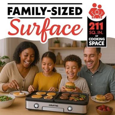 Gourmia 3-in-1 Indoor Grill/Griddle Electric Combo - 250-400°F Adjustable Dual Cooking Zones with Removable Nonstick Reversible Ceramic Plates - Non Toxic Dishwasher Safe Countertop Kitchen Appliances - Image 7