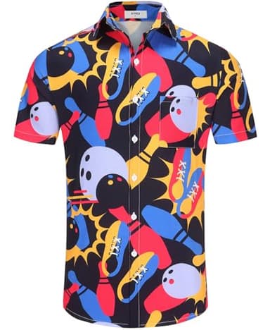 KYKU Hawaiian Tee Shirts for Men Casual Button Down Clothes, Bowling Shirt, 5XL - Image 4