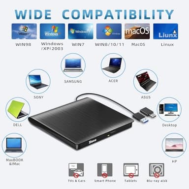 External DVD Drive USB 3.0 Type-C CD Burner Portable CD +/-RW Drive DVD Player for ROM Rewriter Burner Compatible with Laptop Desktop PC Windows MacBook Linux Mac OS - Image 4