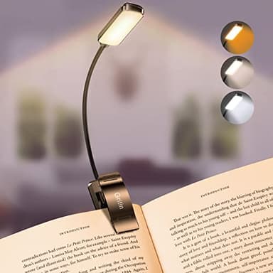 Gritin 9 LED Rechargeable Book Light for Reading in Bed - Eye Caring 3 Color Temperatures,Stepless Dimming Brightness,80 Hrs Runtime Small Lightweight Clip On Book Reading Light for Studying - Image 1