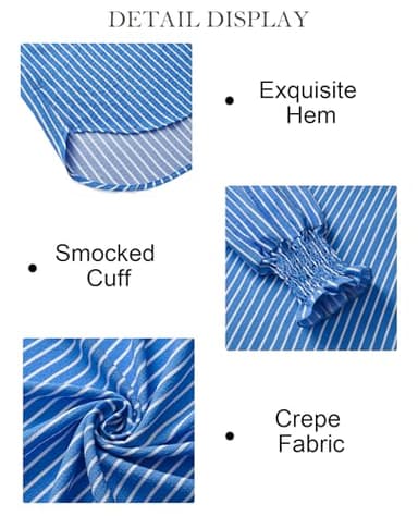 Gleeivy Puff Long Sleeve Button Down Striped Shirt Casual Oversized Boyfriend Tunic V Neck Collar High Low Hem Dressy Business Fashion Clothes Office Work Fashion Spring Outfits Blue Striped Small - Image 5