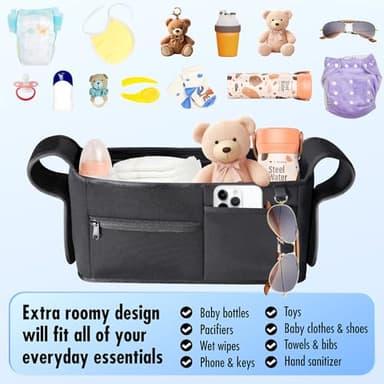 Vanleestar Stroller Organizer, New Fabric Design, Holds 2 Cup Holders for Baby Products, Multiple Pockets for Storing Diapers and Toys, Suitable for All Off-Road Models - Image 5