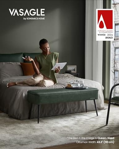 VASAGLE EKHO Collection - Bench for Entryway Bedroom, Synthetic Leather with Stitching, Ottoman Bench with Steel Legs, Living Dining Room, Mid-Century Modern, Loads 660 lb, Forest Green ULOM076C01 - Image 4