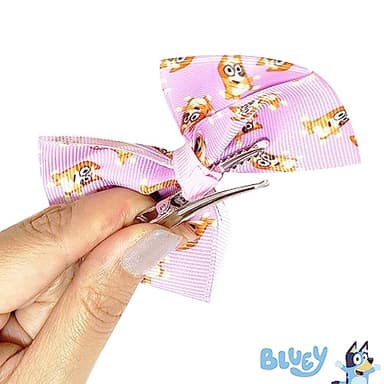 Bluey Kids Hair Bows - Hair Accessories Gift Set - Bluey Hair Bow - 7 Pcs 4 Inch Bow Bundle - HairBows for Girls - Different Bluey print on each clip - Alligator Clip - Ages 3 + - Image 4