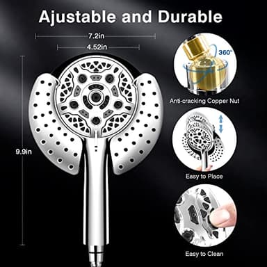 Shower Head with Handheld High Pressure: INAVAMZ Hand Held Shower Head & Rain Shower Head 2-IN-1 Shower Head with 59" Rotatable Stainless Steel Hose, Shower Trim Systems - Image 5