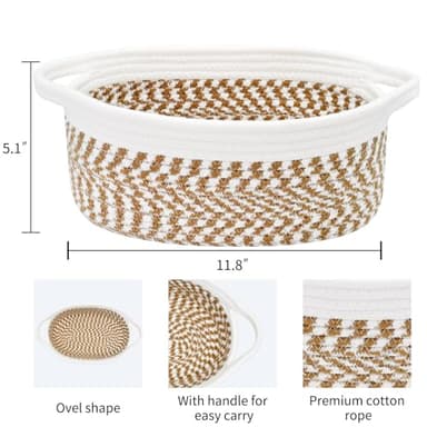 ABenkle Small Basket, 12"x 8" x 5" Cute Small Woven Basket, Rope Room Shelf Storage Basket, Cat Dog Toys Basket Chest Box, Decorative Empty Gift Basket with Handles - Image 2