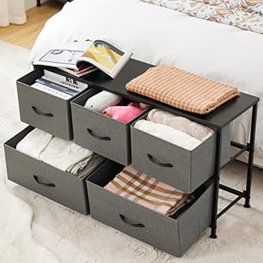 OLIXIS Dresser for Bedroom with 5 Drawers, Wide Chest of Drawers, Fabric Bedroom Dresser with Drawer Organizers, Storage Organizer Unit with Fabric Bins for Closet, Living Room, Hallway, Grey - Image 2