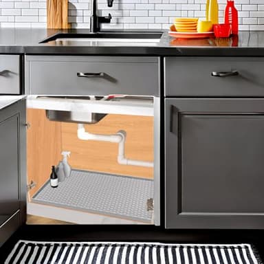 Jacooxi Under Sink Mat 25 x 19, Silicone Under Sink Mats for Kitchen Waterproof, Under Sink Liner, Easy to Clean Bathroom Cabinet Mat Organizers and Storage, Light Grey - Image 6