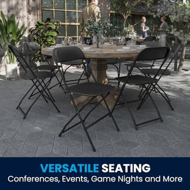 Flash Furniture Hercules Series Plastic Folding Chairs for Parties and Weddings, Stackable Commercial Event Seats with 650-lb. Static Weight Capacity, Set of 4, Black - Image 8