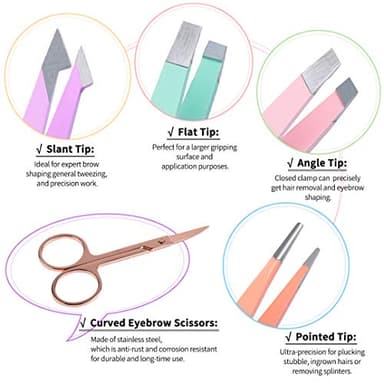 TsMADDTs 6 PCS Tweezers Set for Women, Eyebrow Tweezers with Curved Scissor for Ingrown Hair, Hair Plucking Daily Beauty Tools with Leather Travel Case - Image 3