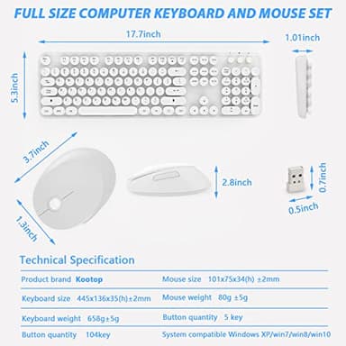 Wireless Keyboard Mouse Combo, 104 Keys Cute White Keyboard with Number Pad & Mouse for Windows, Computer, PC, Notebook, Laptop (White) - Image 9