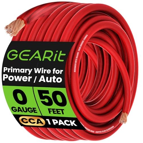 GEARit 1/0 Gauge Wire (50ft - Red Translucent) Copper Clad Aluminum CCA - Primary Automotive Wire Power/Ground, Battery Cable, Car Audio Speaker, RV Trailer, Amp, Electrical 0ga AWG 50 Feet - Image 1