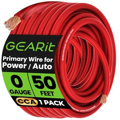 GEARit 1/0 Gauge Wire (50ft - Red Translucent) Copper Clad Aluminum CCA - Primary Automotive Wire Power/Ground, Battery Cable, Car Audio Speaker, RV Trailer, Amp, Electrical 0ga AWG 50 Feet - Image 1