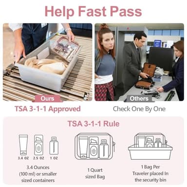 PACKISM Clear Makeup Bag - TSA Approved Toiletry Bag for Travel Size Toiletries, Travel Clear Toiletry Bag Quart Size Bag, Carry on Airport Airline Compliant Bag, Rose Pink(for age 12 or above) - Image 3