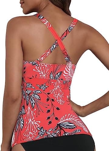 Hilor Women's Underwire Tankini Top Tummy Control Bathing Suits Sexy V Neck Crossover Swim Top Only - Image 3