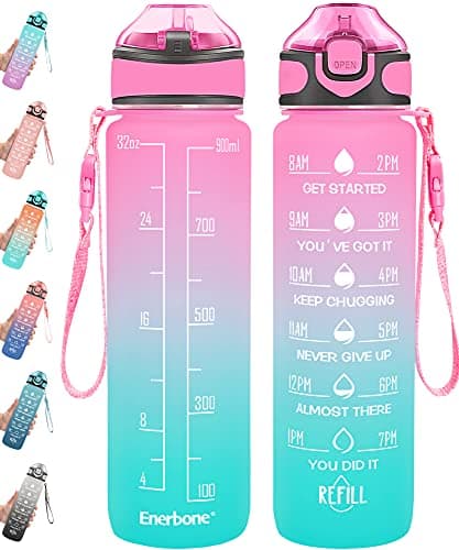 Enerbone 32 oz Drinking Water Bottle with Times to Drink and Straw, Motivational with Carrying Strap, Leakproof BPA & Toxic Free, Ensure You Drink Enough Water for Fitness Gym Outdoor - Image 1