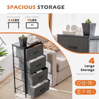 Sweetcrispy Nightstand Small Bedroom Dresser with 4 Fabric Drawers,Bed Side Furniture End Table, Wooden Top Cabinet Night Stand Dresser for Closet, Entryway, Dorm, Grey - Image 4