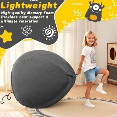 HABUTWAY 2FT Bean Bag Chair, 2' Beanbags Small Bean Bag Chairs with Filling, Teardrop Bean Bag Chair Luxurious Velvet Ultra Soft Fur with Removable Cover (Grey) - Image 5