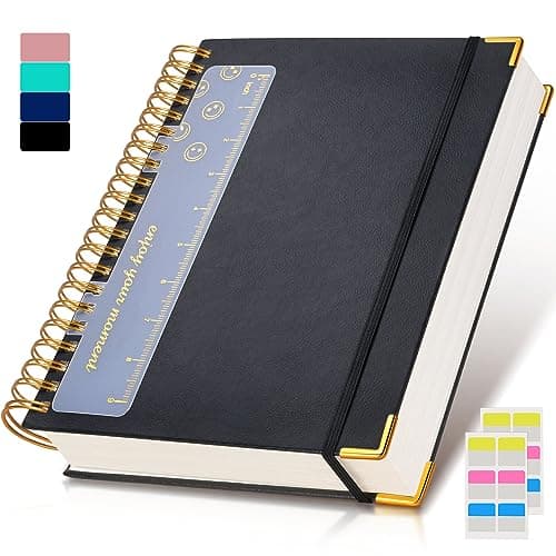 Spiral Notebook Journal 8.5” x 11”, 300 Pages Hardcover Leather Lined Journals for Women Men, A4 Large College Ruled Notebooks with 100 GSM Thick Paper, Spiral Journal for Writing Work School, Black - Image 1
