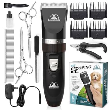 Pet Union Professional Dog Grooming Kit - Cordless Low Noise Dog Clippers for Grooming Thick Coats - All Pet Safe Cat Hair Trimmer - Pet Grooming Kit Includes Dog Hair Clippers, Nail Trimmer & Shears - Image 1