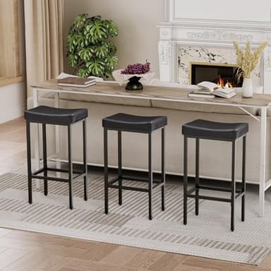 HOOBRO Bar Stools,Set of 3 Bar Chairs, Counter Height Bar Stools, Saddle Stools, Set of 3 Kitchen Stools, 24.8" Barstools, 2.4" Thick Upholstery, for Kitchen, Dining Room, Cafe, Black BB10BYP301 - Image 8