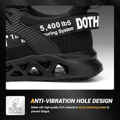 Furuian Safety Shoes Men Work Sneakers, Steel Toe, Lightweight, Comfortable, Black, Size 11.5/13 - Image 4