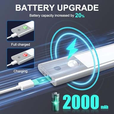 Foctro Closet Lights, 90leds Motion Sensor Light Indoor, 2000mah Rechargeable Under Cabinet Lighting Wireless with 3 Color Temps, 2 Pack Magnetic Dimmable Under Counter Lights for Kitchen - Image 3