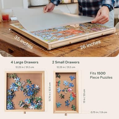 PlayVibe 1500 Piece Puzzle Board with Drawers and Cover - Jigsaw Solve Station - Portable Puzzle Table with Drawers, Tray & Accessories - Raised Edges to Prevent Slipping - Image 8