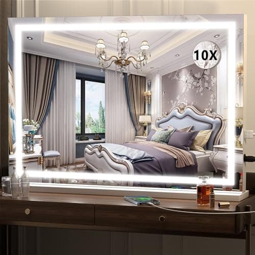 Hasipu Vanity Mirror with Lights, 32" x 22" LED Makeup Mirror, Lighted Makeup Mirror with Dimmable 3 Modes, Touch Screen Control Vanity Mirror Square White - Image 1