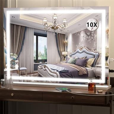 Hasipu Vanity Mirror with Lights, 32" x 22" LED Makeup Mirror, Lighted Makeup Mirror with Dimmable 3 Modes, Touch Screen Control Vanity Mirror Square White - Image 1
