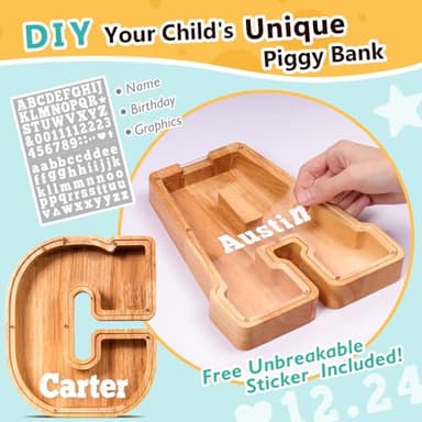 SummiDate Wooden Letter Piggy Bank| Piggy Bank for Boys Girls Toddler| Alphabet C Money Bank| Coin Bank Birthday Gift for Kids|Birthday Gift for Kids (C) - Image 3
