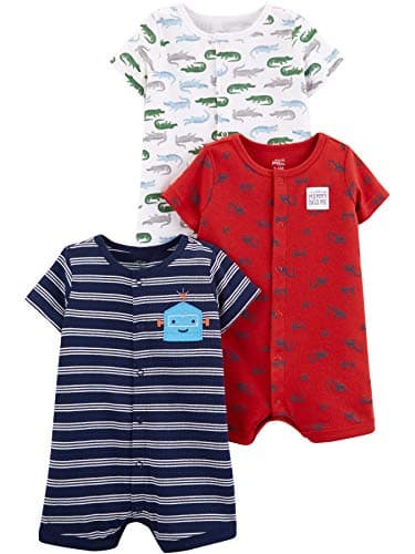 Simple Joys by Carter's Baby Boys 3-Pack Snap-up Rompers, Navy Stripe/Red Construction/White Alligator, 6-9 Months - Image 1