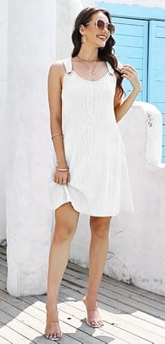 ETCYY Summer Dresses for Women 2025 Vacation Beach Cover Ups Swimsuit Sleeveless Sundresses Casual Loose Tank Sun Dresses,LIU White,Medium - Image 6