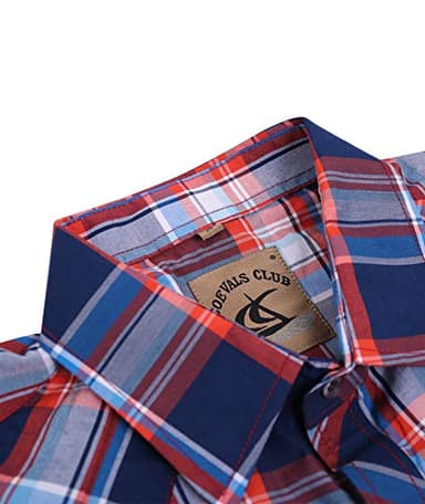 COEVALS CLUB Men's Western Plaid Pearl Snap Buttons Two Pockets Casual Short Sleeve Shirts (Blue, Red/L, 15#) - Image 3