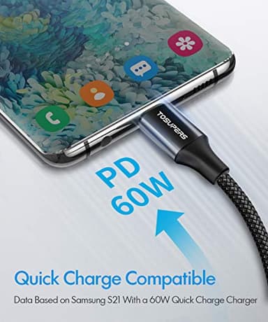 TOSUPERS 10ft 2 Pack Long USB C to USB C Cable Fast Charging 60W, PD Type C Charger Cord for Samsung Galaxy S25 S24 S23 S22 Ultra A16 Z Flip6 Fold6, iPhone 16 15 Pro, MacBook/iPad - Image 4