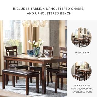 Signature Design by Ashley Bennox Dining Room Table and Chairs with Bench (Set of 6), Brown - Image 5