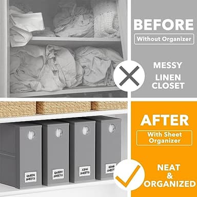 SpaceAid 4 Pack Bed Sheet Organizers and Storage, Foldable Organizer for Linen Closet, Sheets Set Folder Keeper with Window XL (Queen & King Size) Organizing Bedding Container, Gray 91ZDSN-SL01-G4 - Image 2