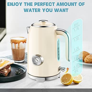 SUSTEAS Electric Kettle - 57oz Hot Tea Kettle Water Boiler with Thermometer, 1500W Fast Heating Stainless Steel Tea Pot, Cordless with LED Indicator, Auto Shut-Off & Boil Dry Protection, Beige - Image 6