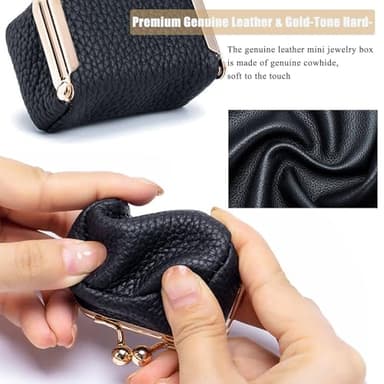 ROPTINK Genuine Leather Mini Jewelry Box, Mini Coin Purse Jewelry Case, Jewelry Case Kiss Lock, Travel Ring Box for Women for Earring/Ring/Necklace/Bracele (3 Pcs-A) - Image 6
