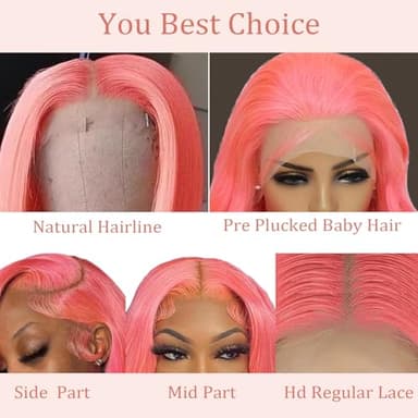 PANDA ANGEL Pink Straight Lace Front Wig Human Hair 13x4 Hd Transparent Lace Frontal Wigs Human Hair Glueless Wear and Go Wigs for Black Women Hot Pink Human Hair Straight Wig 22 Inch - Image 4