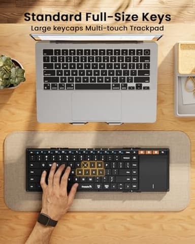 ProtoArc Foldable Keyboard with Touchpad, XK01 TP Folding Portable Keyboard, Full Size Keys, Large Trackpad Bluetooth Travel Keyboards for Laptop PC Tablet - Black - Image 5
