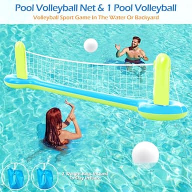Jasonwell Pool Toys Games Set - 3 in 1 Pool Volleyball Net Basketball Hoop Ring Toss Game Inflatable Floats Water Floating Volleyball Swimming Pools Party Game Accessories Toy Gift Kids Teens Adults - Image 3