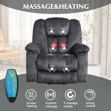 CANMOV Large Power Lift Recliner Chair with Massage, Heat, and USB for Elderly, Overstuffed Wide Recliners, Heavy Duty and Safety Motion Reclining Mechanism, Gray - Image 4