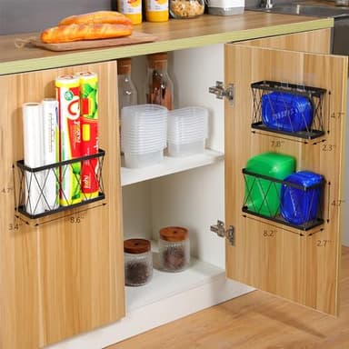 YIGII 3 Pack Adhesive Cabinet Organizer - Wall Mounted Pantry Door Organizer Bin Holder for Tupperware Lid Kitchen Wall Under Sink Basket Slim Space Black Stainless Steel - Image 4