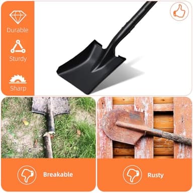 Small Square Shovel for Digging with Metal Handle, 43.3 Inch Heavy Duty Small Shovel, Trench Shovels Ideal for Digging Gardening Trenching Camping Planting Transferring, Black - Image 3