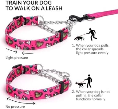 Martingale Dog Collar - Stainless Steel Chain, No Pull Training Collar with Flower Design for Large Medium Small Dogs (18, M - Image 3