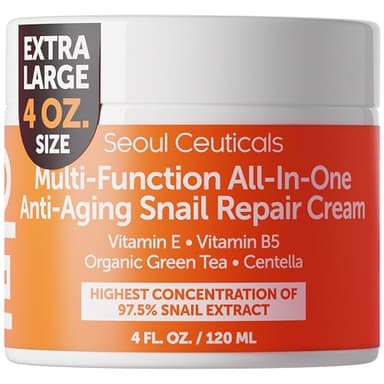 SeoulCeuticals Large 4oz 97.5% Snail Mucin Moisturizer Cream Korean Skin Care - K Beauty Skincare Day & Night Snail Repair Cream Filtrate Cruelty Free - Image 1